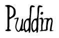 The image contains the word 'Puddin' written in a cursive, stylized font.