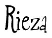 The image is a stylized text or script that reads 'Rieza' in a cursive or calligraphic font.