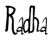 The image contains the word 'Radha' written in a cursive, stylized font.