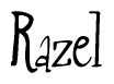 The image is of the word Razel stylized in a cursive script.