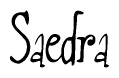 The image contains the word 'Saedra' written in a cursive, stylized font.