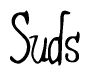 The image contains the word 'Suds' written in a cursive, stylized font.