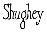 The image is of the word Shughey stylized in a cursive script.