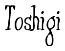 The image is a stylized text or script that reads 'Toshigi' in a cursive or calligraphic font.