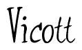 The image is a stylized text or script that reads 'Vicott' in a cursive or calligraphic font.