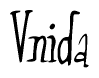 The image is of the word Vnida stylized in a cursive script.