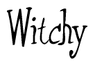 The image is a stylized text or script that reads 'Witchy' in a cursive or calligraphic font.