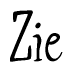 The image is of the word Zie stylized in a cursive script.