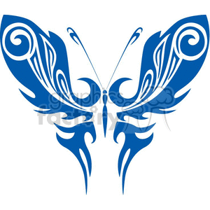 This is a stylized image of a blue butterfly with ornate and decorative wings, designed in a format that is suitable for vinyl cutting or printing. The image is a vector graphic, making it ideal for various applications due to its scalability without loss of quality.