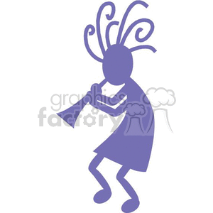 A simple purple silhouette of Kokopelli, a fertility deity often depicted in Native American cultures, playing a flute. The figure features exaggerated limbs and hair.