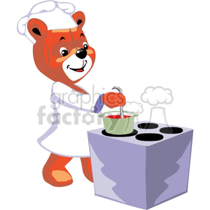Chef teddy bear cooking in a stove
