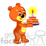 Teddy bear holding a birthday cake.
