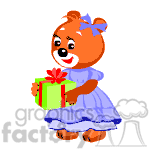 Girl teddy bear holding a present.