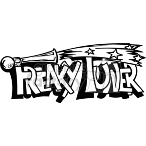 A black and white clipart image featuring the words 'Freaky Tuner' with a trumpet and stars incorporated in the design.