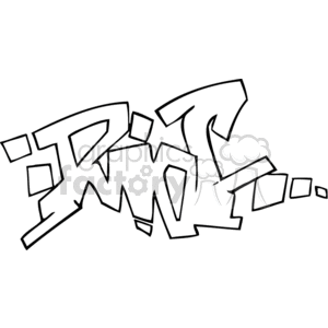 A black and white clipart image of street art graffiti with abstract lettering. The design is bold and angular, depicting the word 'RIOT' in a stylized, urban art form.