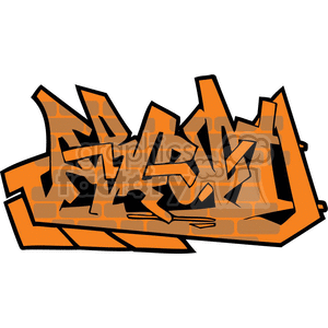 A graffiti-style clipart image with bold, angular shapes and an orange color scheme, resembling abstract lettering on a brick wall background.