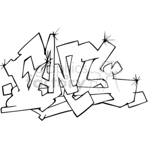 This clipart image features black and white graffiti-style text with abstract shapes and lines, giving it a street art feel. The text is creatively represented with bold, jagged letters and spark-like accents, saying 'Fancy'