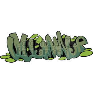 Graffiti-style clipart image with the word in bold green lettering, accented with abstract green shapes.