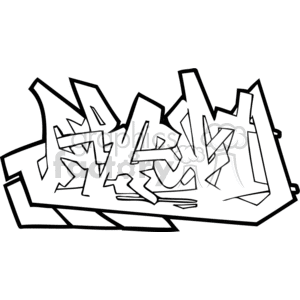 A black and white clipart image of graffiti art with abstract and stylized text.