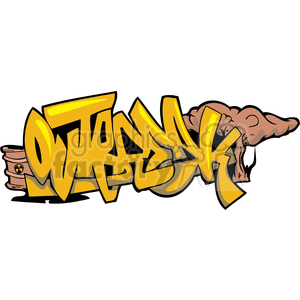 A vibrant graffiti-style clipart featuring bold yellow text spelling 