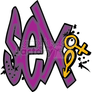 A graffiti-style clipart image featuring the word 'sex' in bold purple letters with a stylized male and female symbol incorporated at the end.