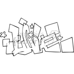 A black and white graffiti-style clipart image featuring the word 'Live' with stylized letters and star accents.