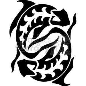 Black and white tribal-style Pisces zodiac sign clipart featuring two fish swimming in a circular formation, symbolizing the Pisces horoscope sign.