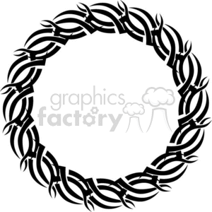 A round, intricate black and white tribal circle frame design with interlocking elements creating a seamless circular pattern.