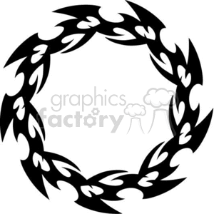 A circular black tribal design clipart with interconnected shapes forming a continuous loop. The design features abstract, pointed elements with a symmetrical pattern.