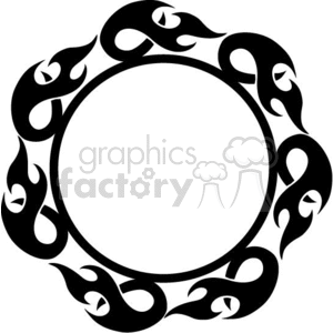 A circular decorative clipart design featuring black tribal flames forming a symmetric pattern around the perimeter.