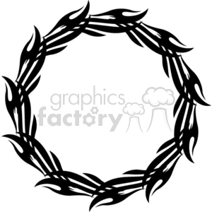 A stylized circular black flame wreath clipart image featuring interwoven flame designs forming a circle.