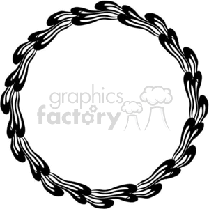 A black and white circular frame clipart with an abstract design resembling flowing shapes or petals forming a ring.