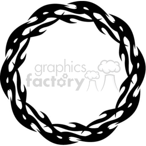 A circular clipart image of a tribal flame motif, forming a wreath-like design in black.