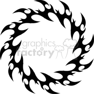 A black, circular, tribal flame design used as a clipart image.