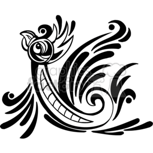 Black and white tribal art of left-facing bird