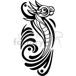 Black and white clipart of a stylized parrot design with flowing lines and tribal elements.