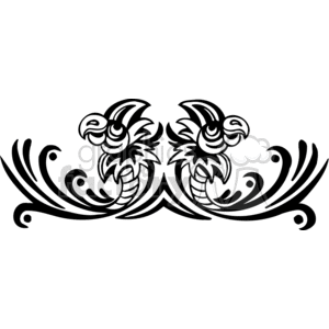 This clipart image features two stylized, symmetrical bird-like creatures facing each other and surrounded by swirling, ornamental patterns. The design is black and appears to be inspired by tribal or tattoo art styles.
