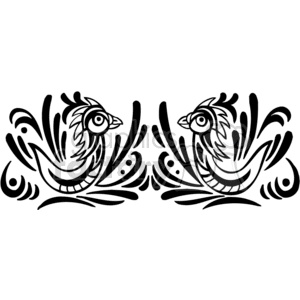 Black and white tribal art of two roosting birds
