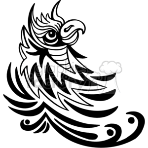 Black and white tribal bird with the appearance of horns