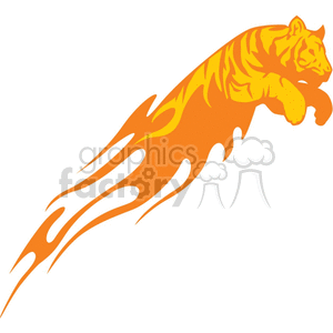 A clipart image of an orange tiger leaping with a flame-like trail behind it.