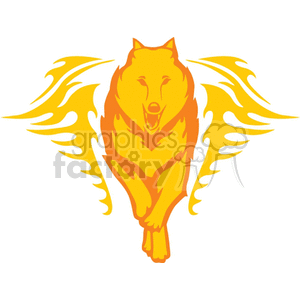 Clipart image of a stylized, orange wolf with flames emanating from its sides, giving the appearance of wings.