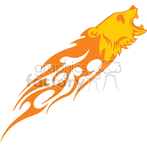 A vibrant orange and yellow clipart of a roaring bear head with a fiery design. The illustration depicts flames extending from the bear's head, giving it a dynamic and powerful appearance.