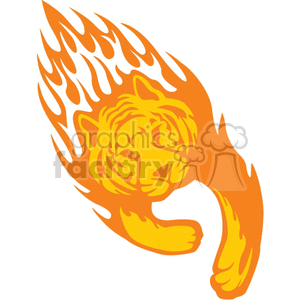 A stylized clipart of a tiger with flames, representing a dynamic and fierce design combining elements of fire and a tiger.