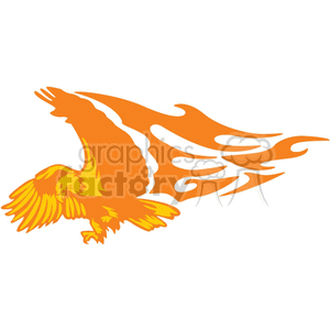 Clipart of an orange and yellow stylized eagle in flight with flame-like patterns extending from its back.