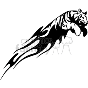 A clipart image of a stylized tiger leaping with flame-like designs trailing behind it.