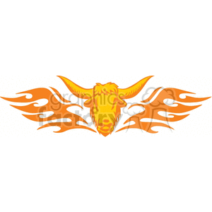 A clipart image depicting a stylized bull head with large horns and flame designs extending outward.