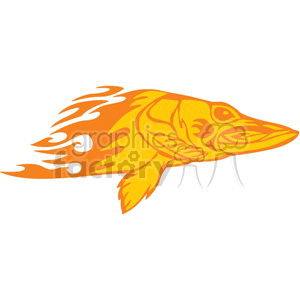 A stylized clipart image of a fish, designed with flame elements extending from the back, giving it a dynamic and fiery appearance.