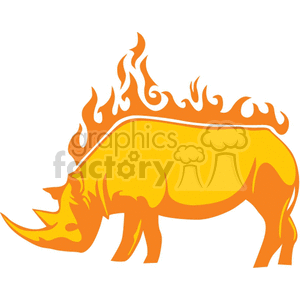 A vibrant and stylized clipart image of a rhinoceros with an orange and yellow color scheme. The rhinoceros appears to have flames emanating from its back.
