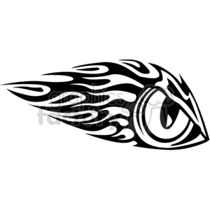 A black and white clipart image featuring a stylized flaming eyeball design.