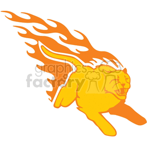 A vibrant clipart image of a fiery, yellow-orange cat running with flames trailing behind it.